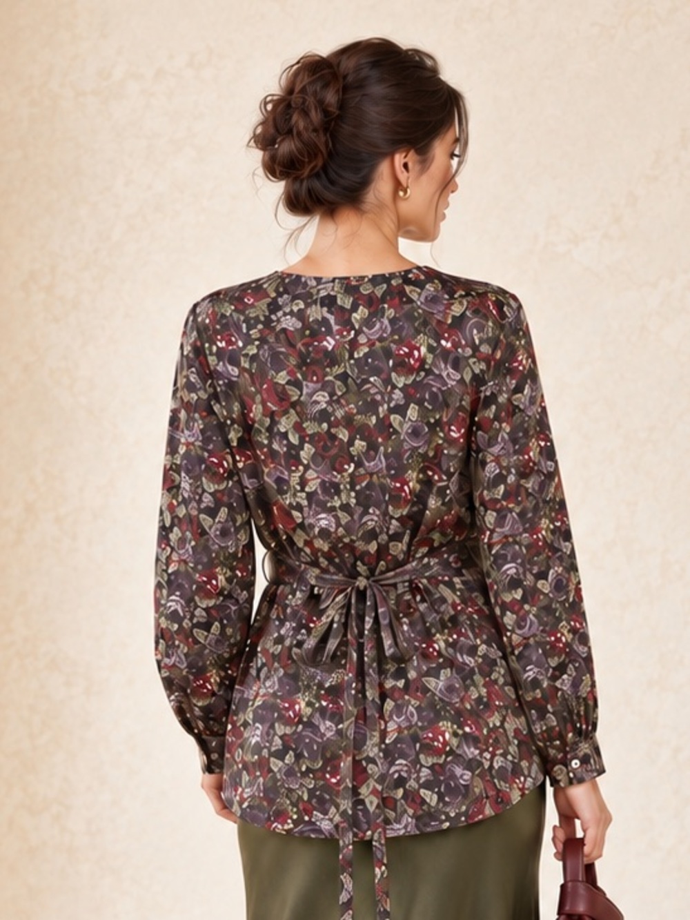 Tristan & Iseut Vintage 90s Silk Rose Print Tie Back Blouse Oversized Sz S - Picture 3 of 16